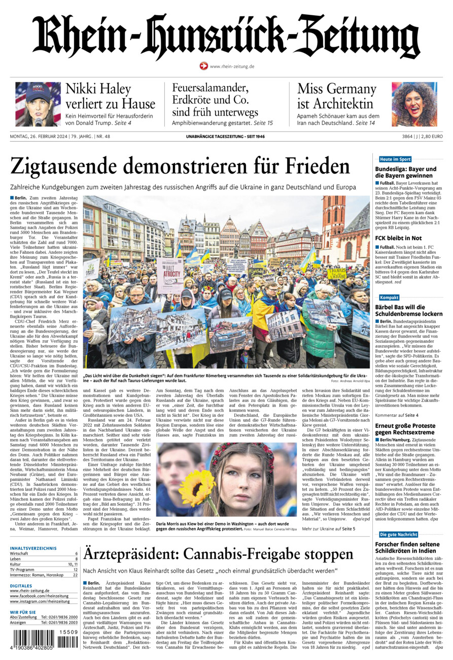 Rhein-Hunsrück-Zeitung vom Montag, 26.02.2024