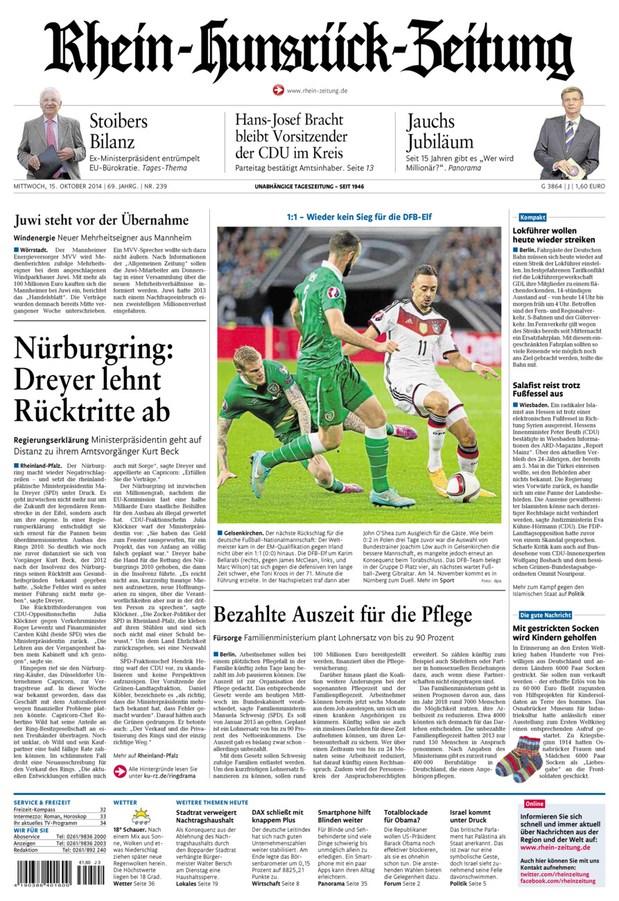 Rhein-Hunsrück-Zeitung vom Mittwoch, 15.10.2014