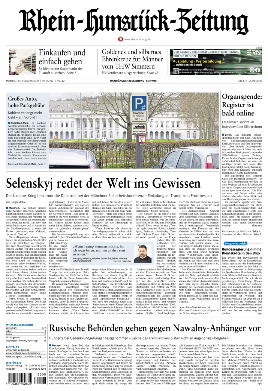 Rhein-Hunsrück-Zeitung vom Montag, 19.02.2024