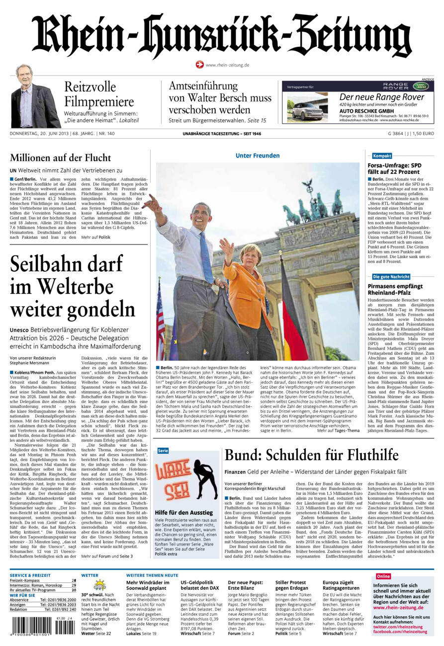 Rhein-Hunsrück-Zeitung vom Donnerstag, 20.06.2013