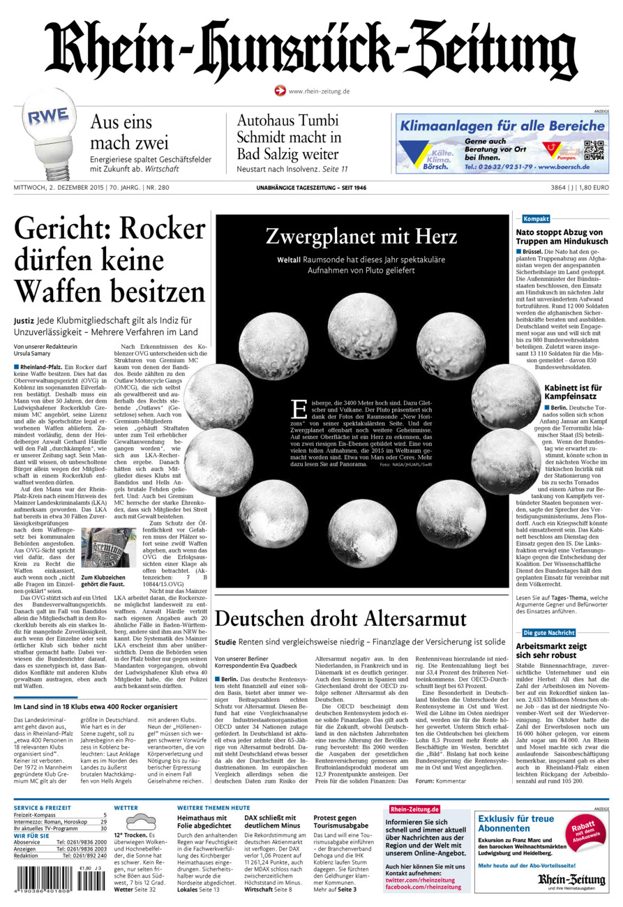 Rhein-Hunsrück-Zeitung vom Mittwoch, 02.12.2015