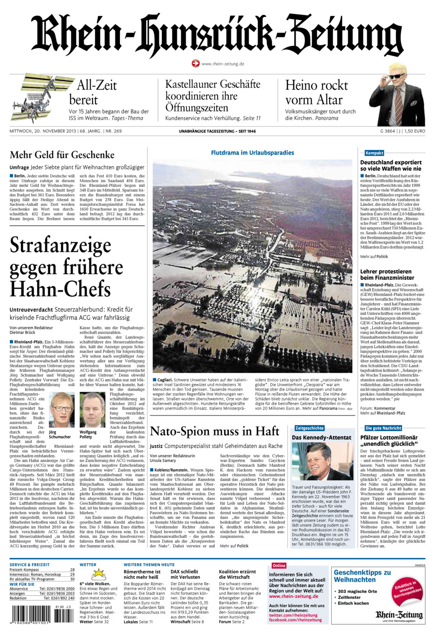 Rhein-Hunsrück-Zeitung vom Mittwoch, 20.11.2013