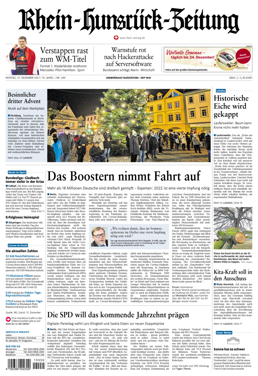 Rhein-Hunsrück-Zeitung vom Montag, 13.12.2021