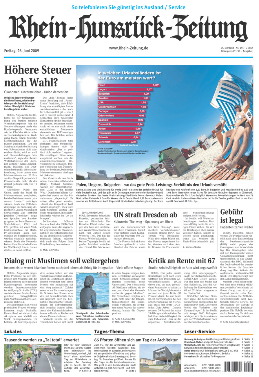 Rhein-Hunsrück-Zeitung vom Freitag, 26.06.2009