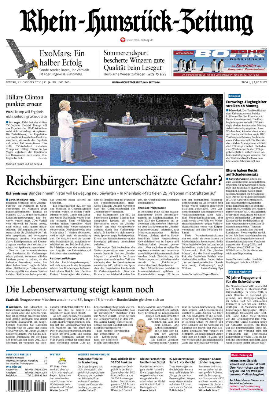 Rhein-Hunsrück-Zeitung vom Freitag, 21.10.2016