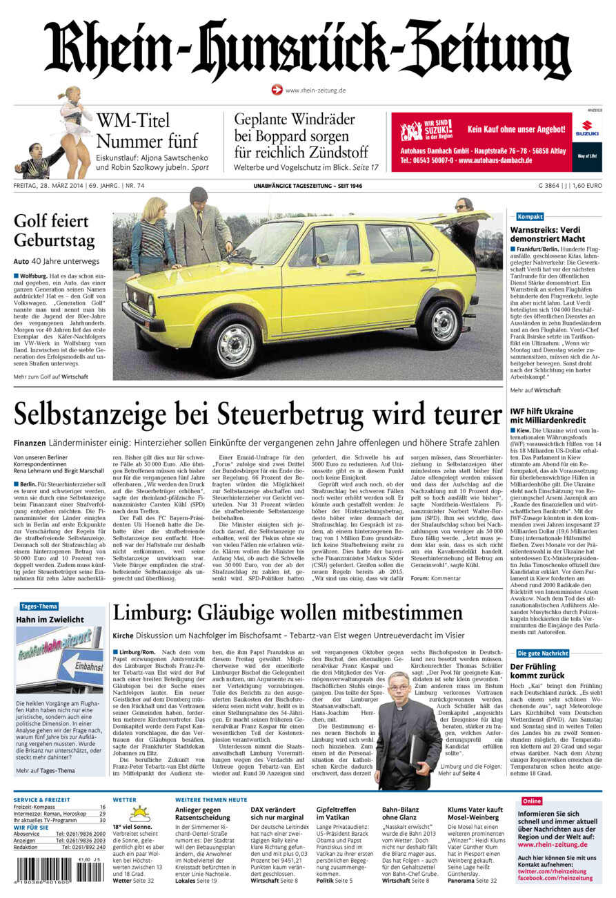 Rhein-Hunsrück-Zeitung vom Freitag, 28.03.2014