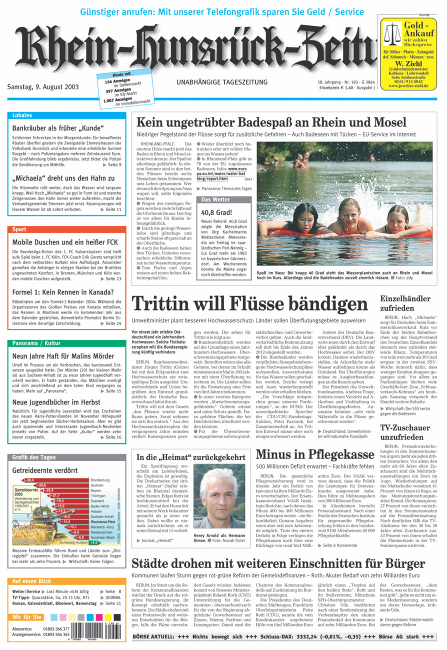 Rhein-Hunsrück-Zeitung vom Samstag, 09.08.2003