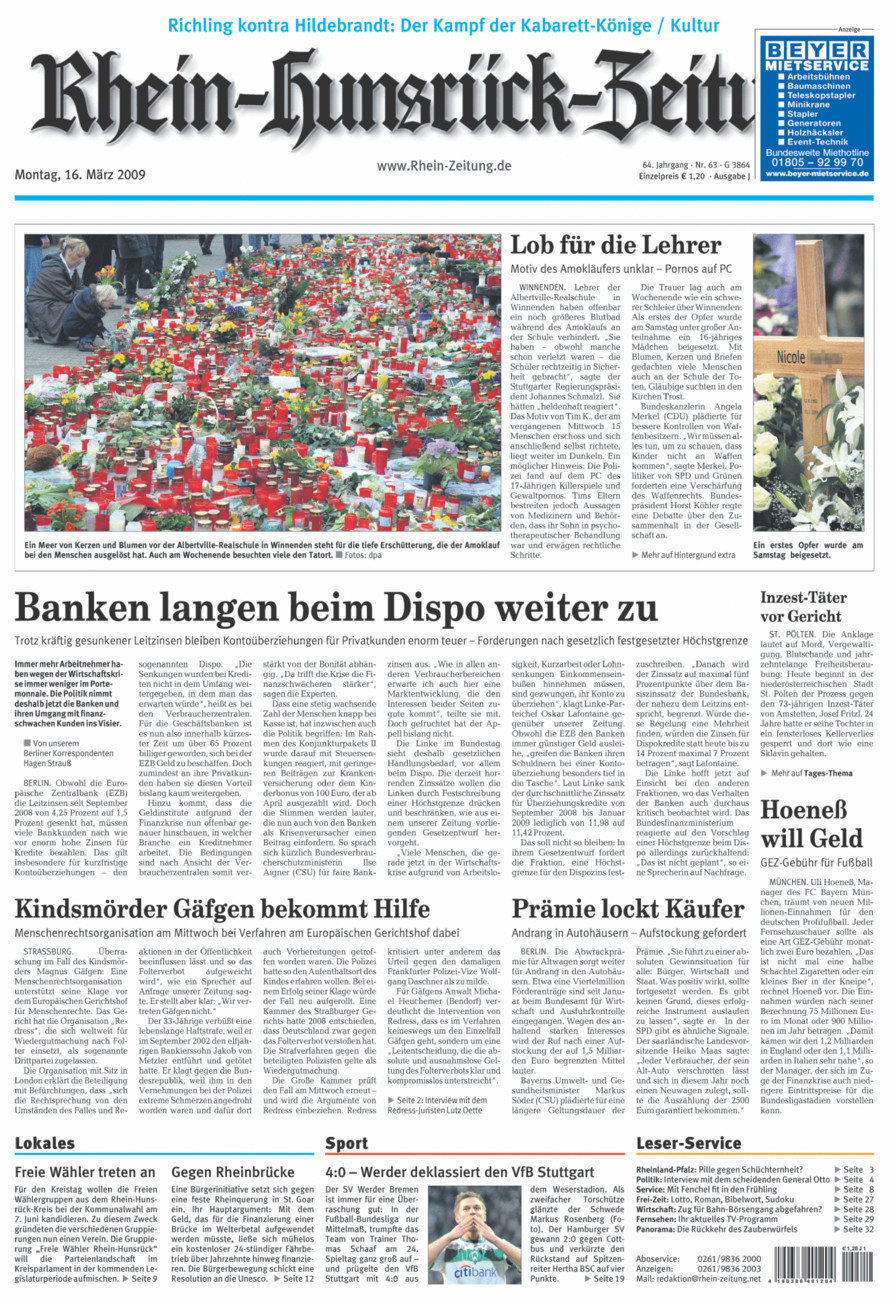 Rhein-Hunsrück-Zeitung vom Montag, 16.03.2009