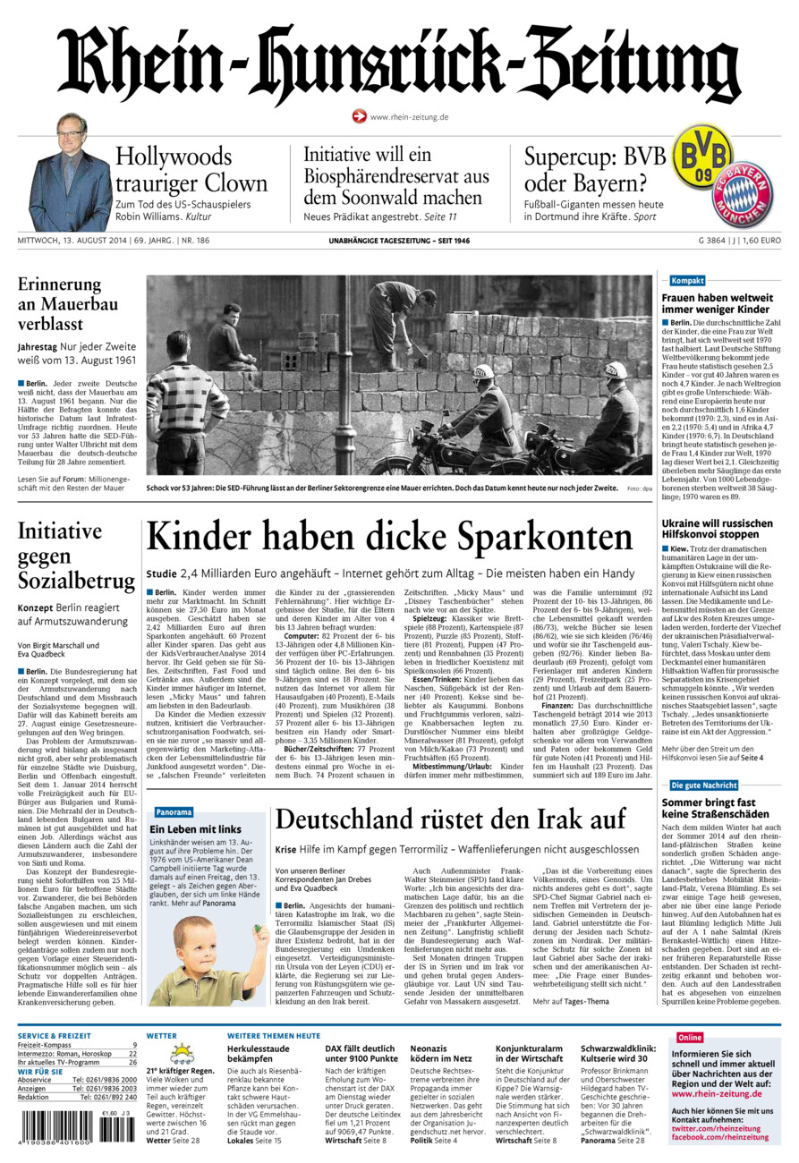 Rhein-Hunsrück-Zeitung vom Mittwoch, 13.08.2014