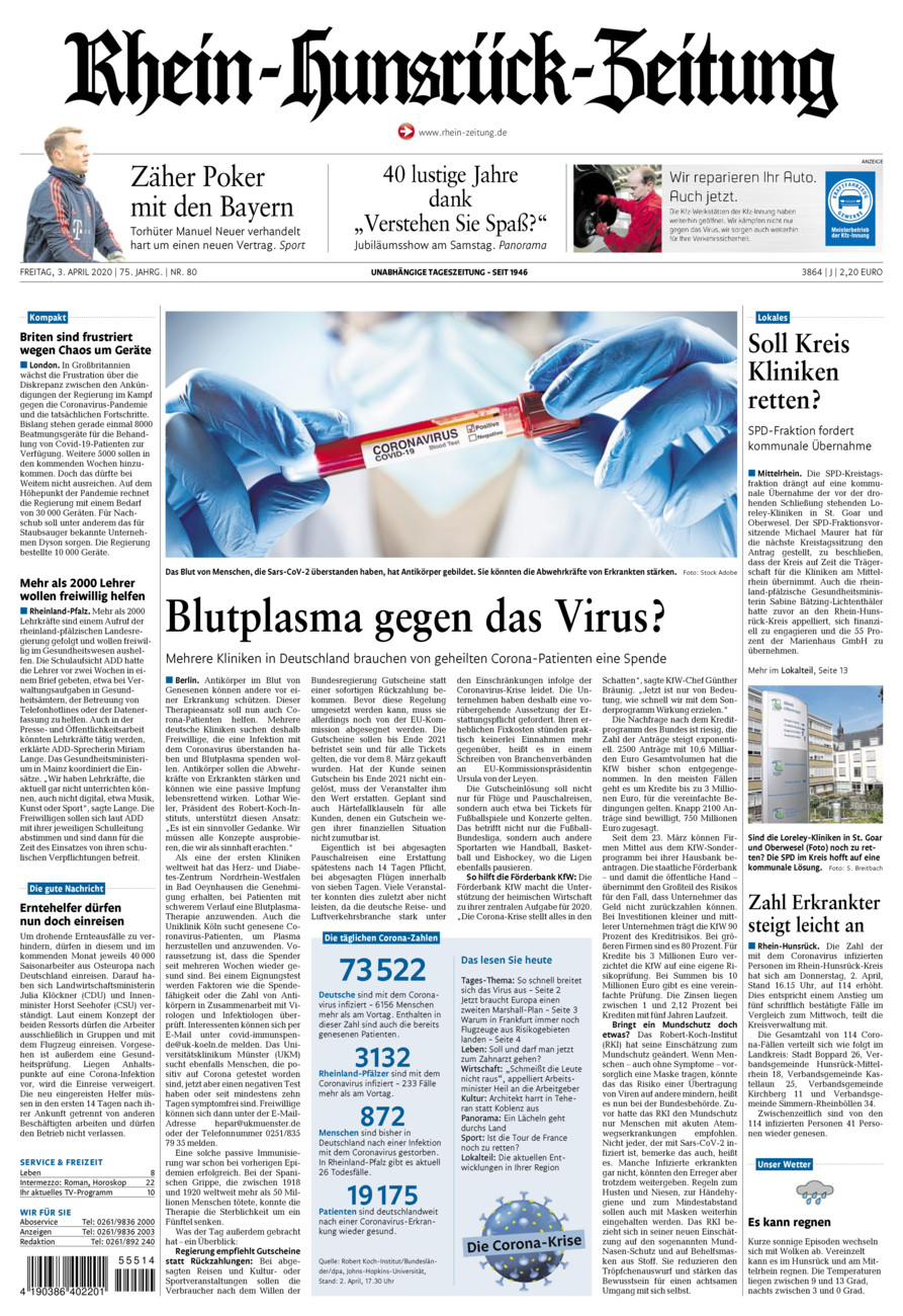 Rhein-Hunsrück-Zeitung vom Freitag, 03.04.2020
