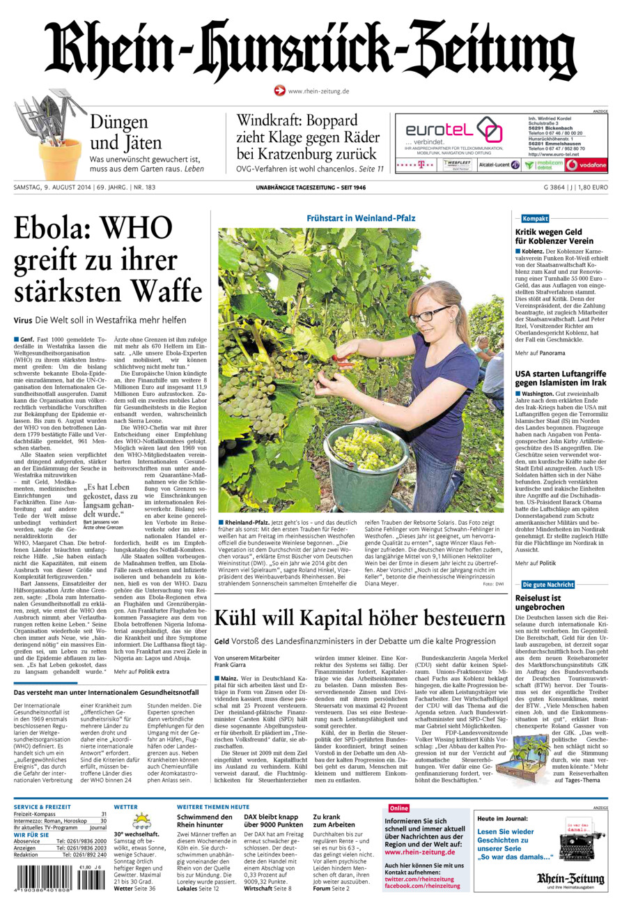 Rhein-Hunsrück-Zeitung vom Samstag, 09.08.2014