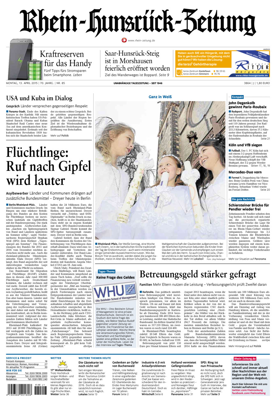 Rhein-Hunsrück-Zeitung vom Montag, 13.04.2015