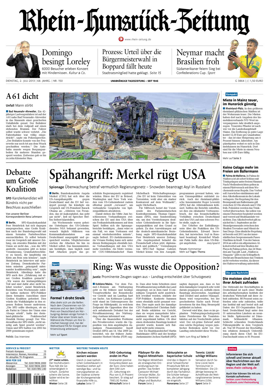 Rhein-Hunsrück-Zeitung vom Dienstag, 02.07.2013