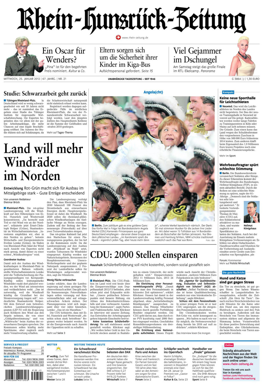 Rhein-Hunsrück-Zeitung vom Mittwoch, 25.01.2012