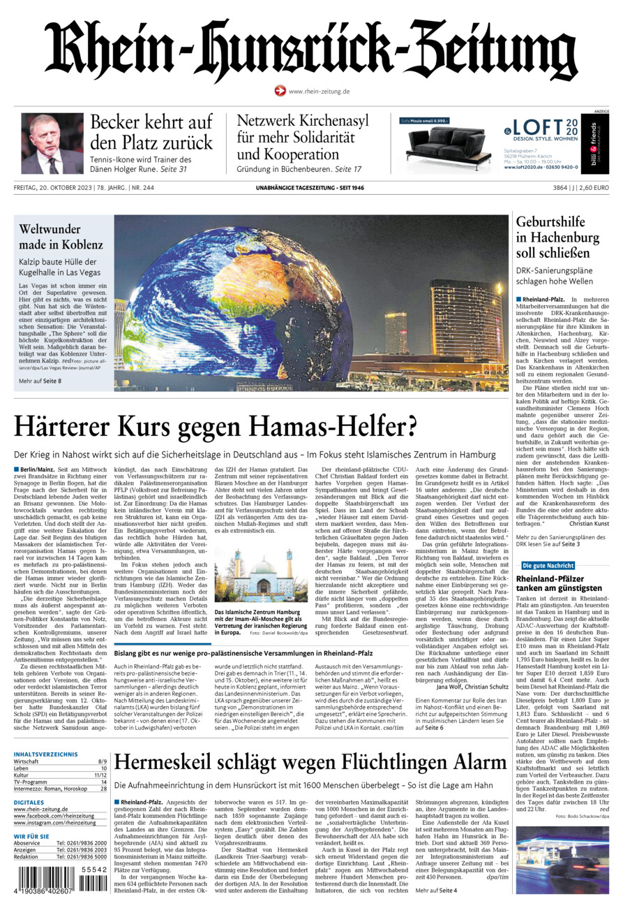 Rhein-Hunsrück-Zeitung vom Freitag, 20.10.2023