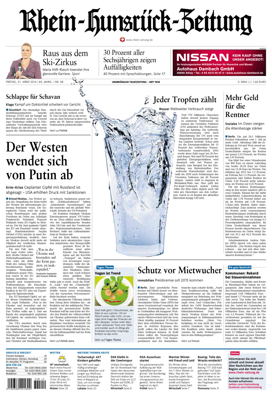 Rhein-Hunsrück-Zeitung vom Freitag, 21.03.2014