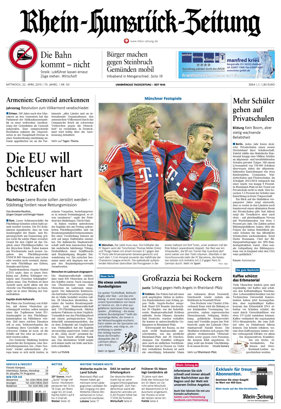 Rhein-Hunsrück-Zeitung vom Mittwoch, 22.04.2015