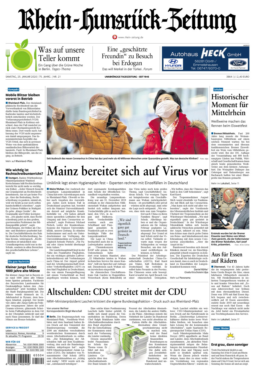 Rhein-Hunsrück-Zeitung vom Samstag, 25.01.2020