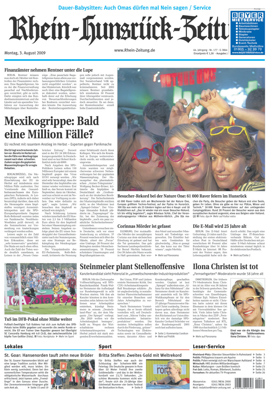 Rhein-Hunsrück-Zeitung vom Montag, 03.08.2009