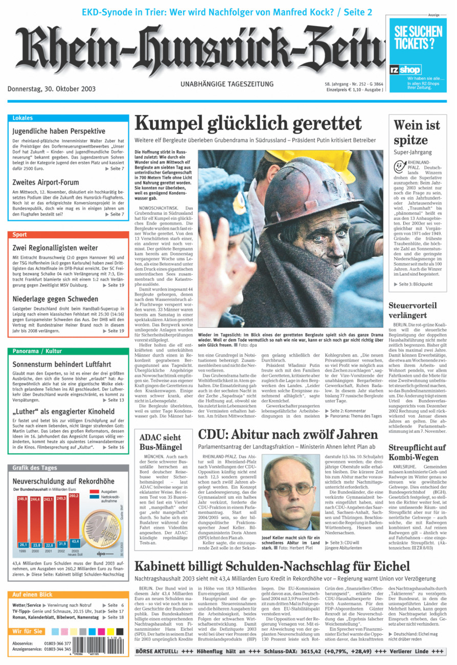 Rhein-Hunsrück-Zeitung vom Donnerstag, 30.10.2003