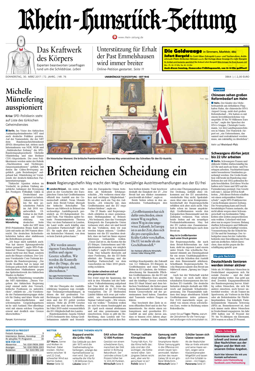 Rhein-Hunsrück-Zeitung vom Donnerstag, 30.03.2017