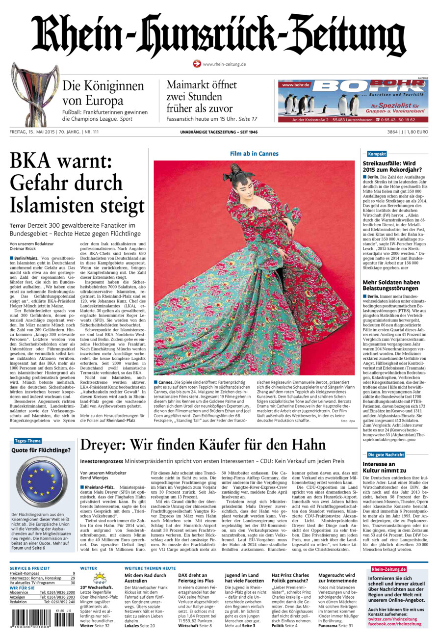 Rhein-Hunsrück-Zeitung vom Freitag, 15.05.2015
