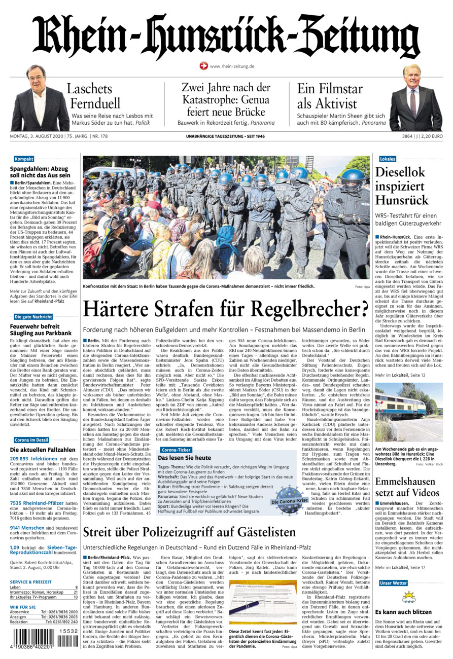 Rhein-Hunsrück-Zeitung vom Montag, 03.08.2020