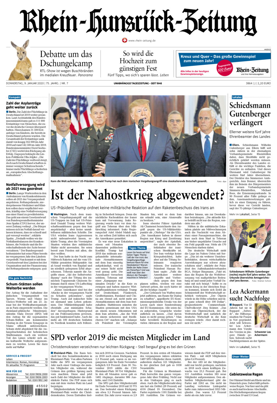 Rhein-Hunsrück-Zeitung vom Donnerstag, 09.01.2020