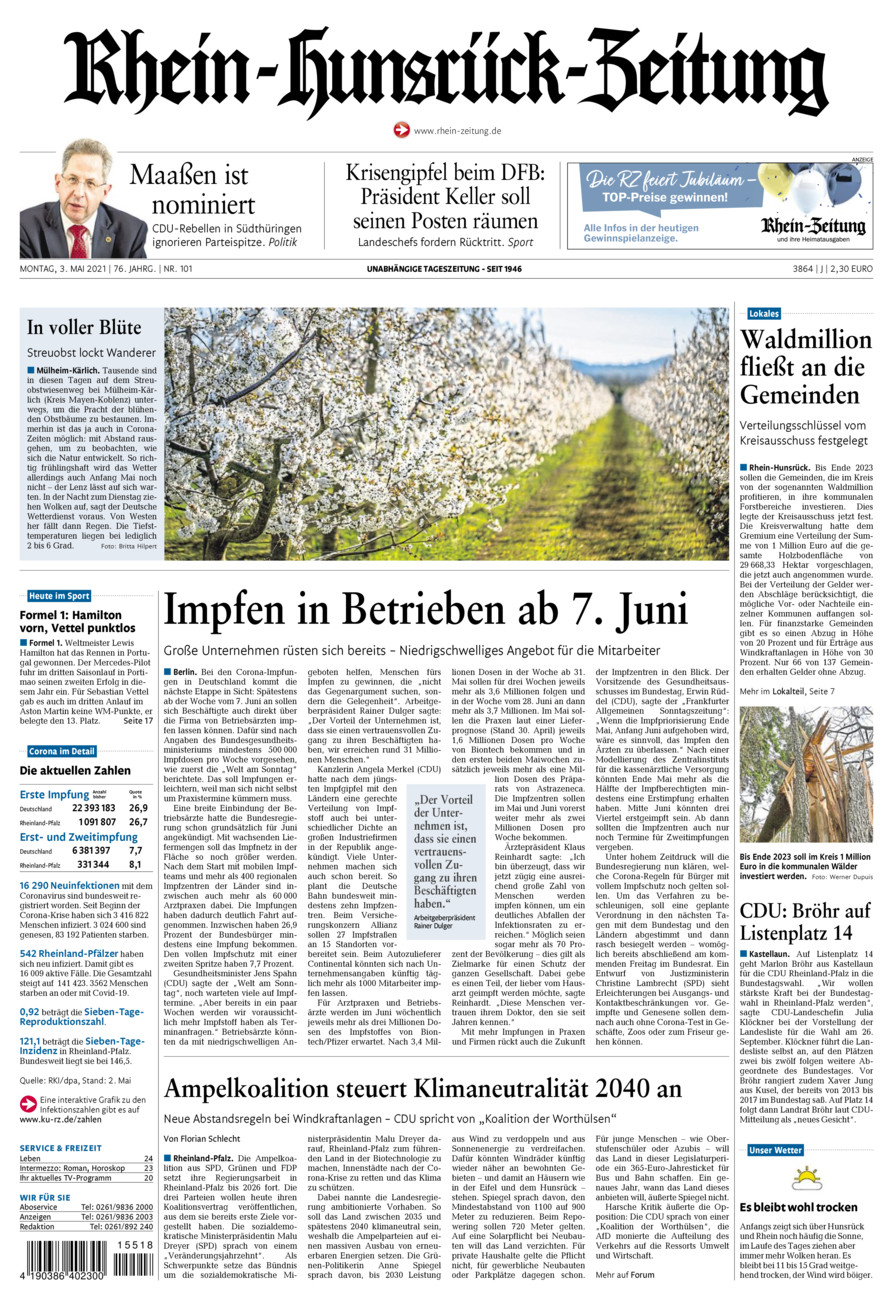 Rhein-Hunsrück-Zeitung vom Montag, 03.05.2021