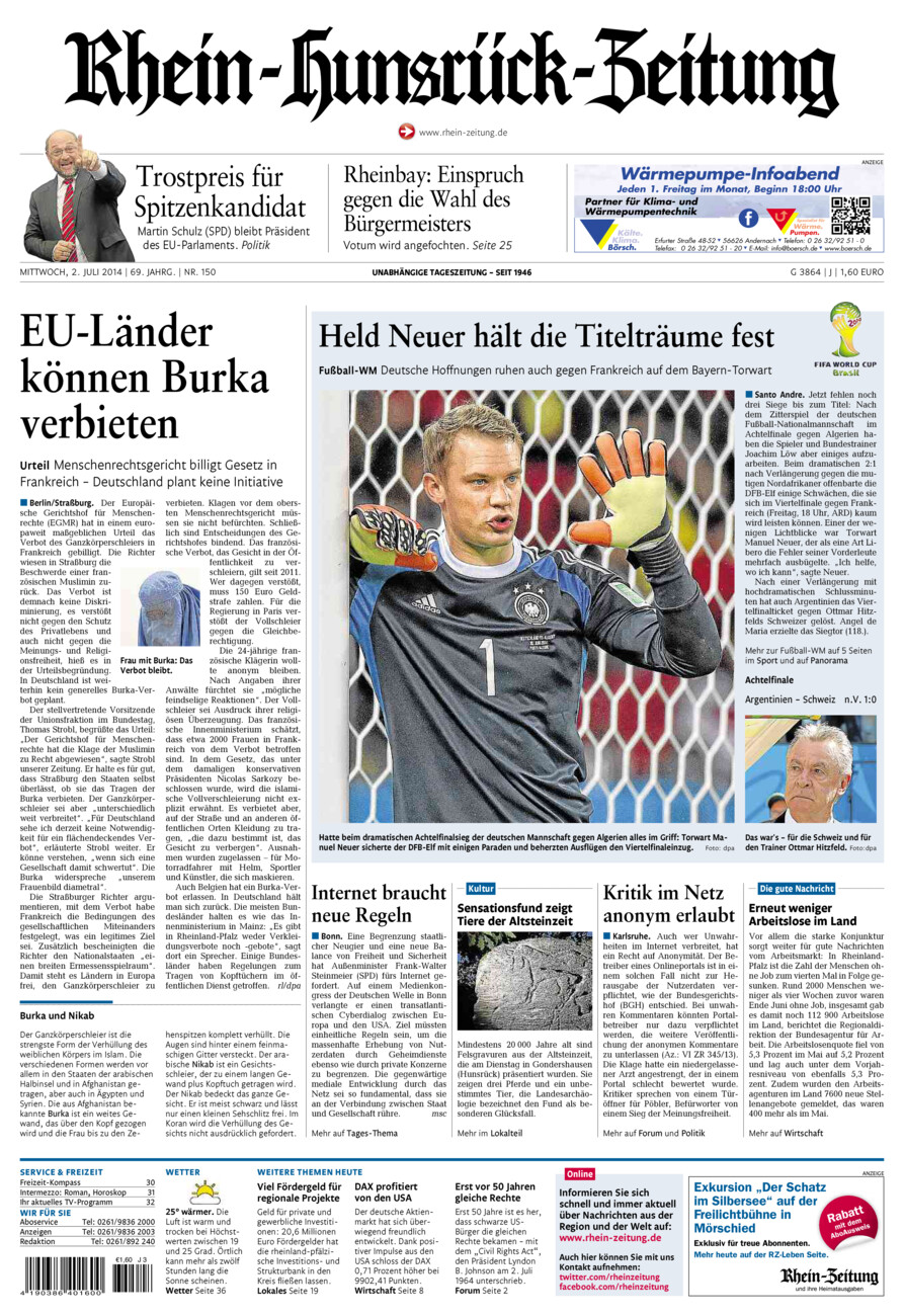 Rhein-Hunsrück-Zeitung vom Mittwoch, 02.07.2014