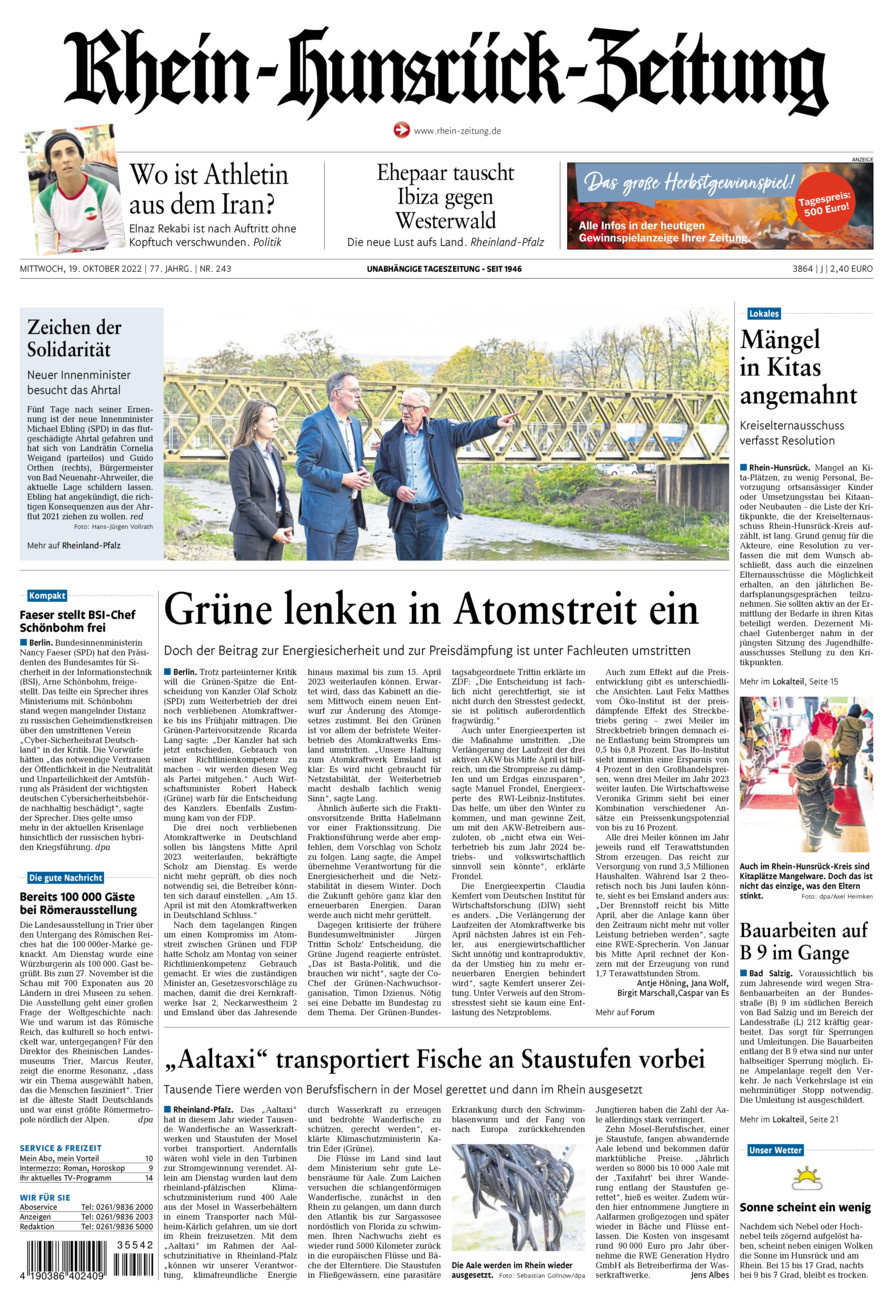 Rhein-Hunsrück-Zeitung vom Mittwoch, 19.10.2022