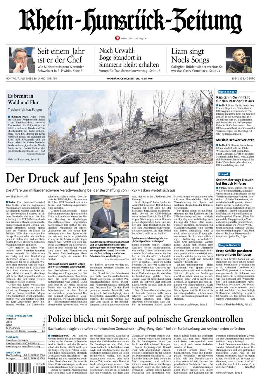 Rhein-Hunsrück-Zeitung vom Montag, 07.07.2025