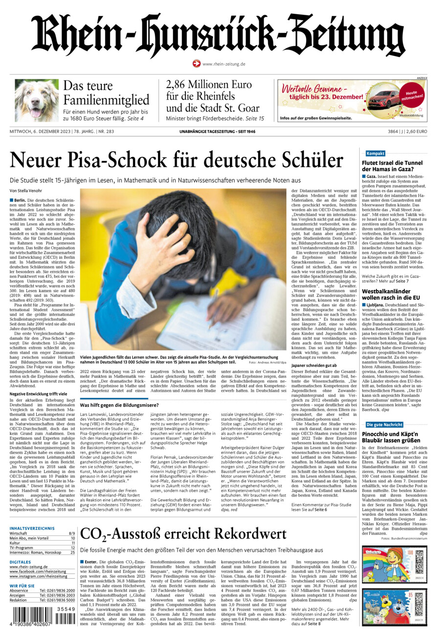 Rhein-Hunsrück-Zeitung vom Mittwoch, 06.12.2023
