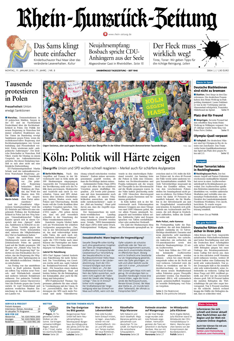 Rhein-Hunsrück-Zeitung vom Montag, 11.01.2016