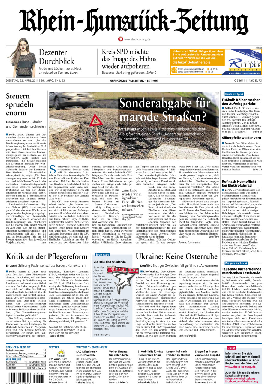 Rhein-Hunsrück-Zeitung vom Dienstag, 22.04.2014