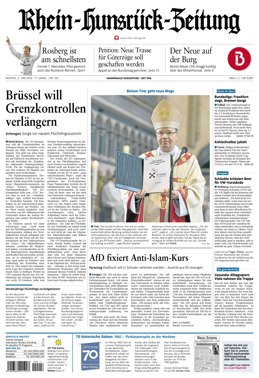 Rhein-Hunsrück-Zeitung vom Montag, 02.05.2016