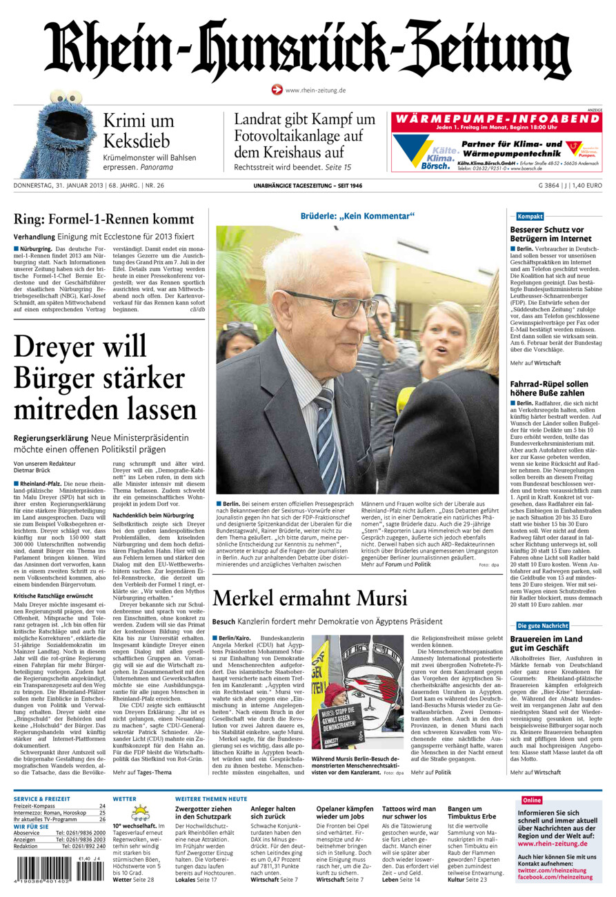Rhein-Hunsrück-Zeitung vom Donnerstag, 31.01.2013