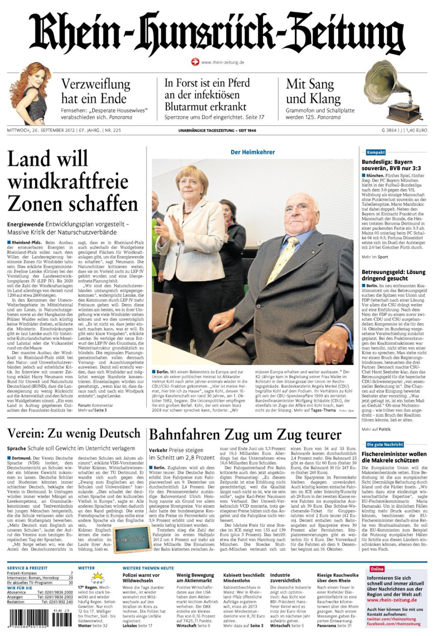 Rhein-Hunsrück-Zeitung vom Mittwoch, 26.09.2012