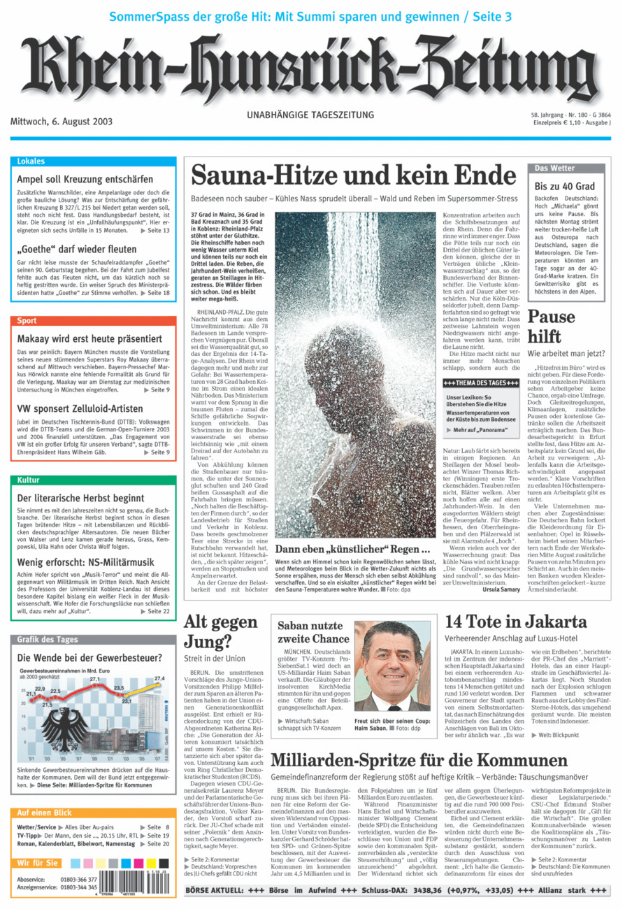 Rhein-Hunsrück-Zeitung vom Mittwoch, 06.08.2003