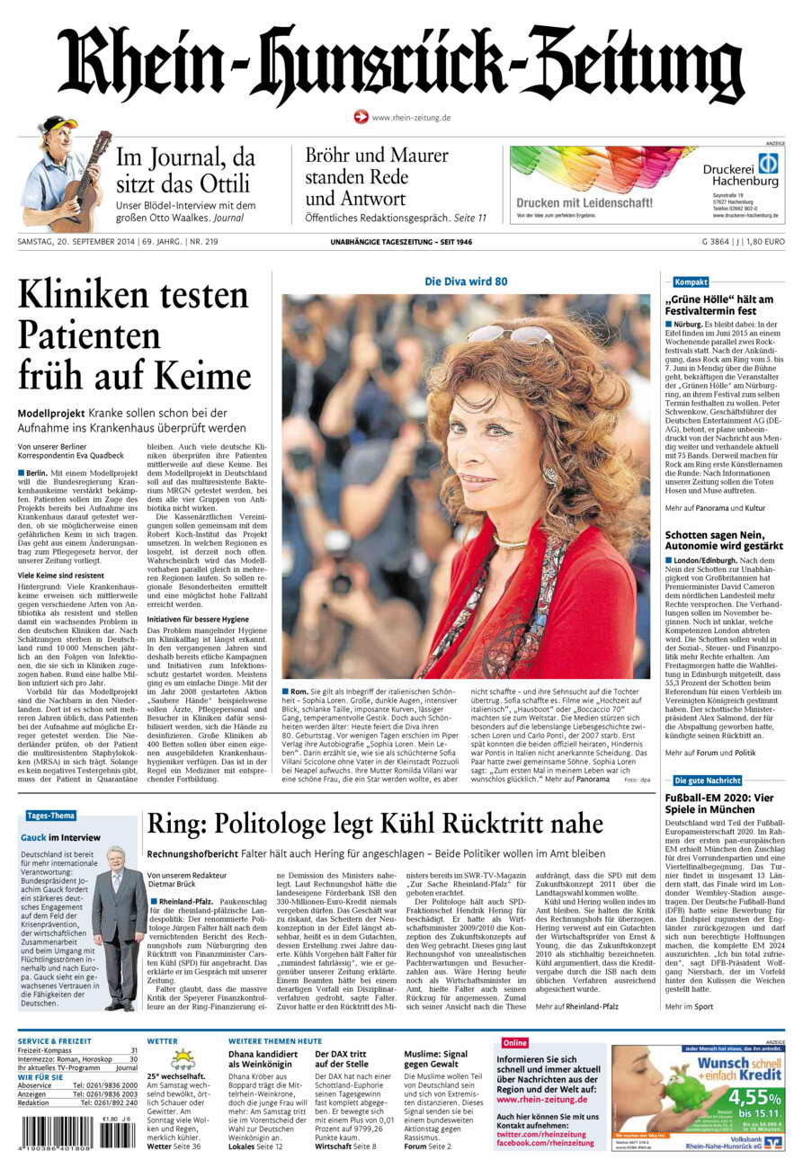 Rhein-Hunsrück-Zeitung vom Samstag, 20.09.2014