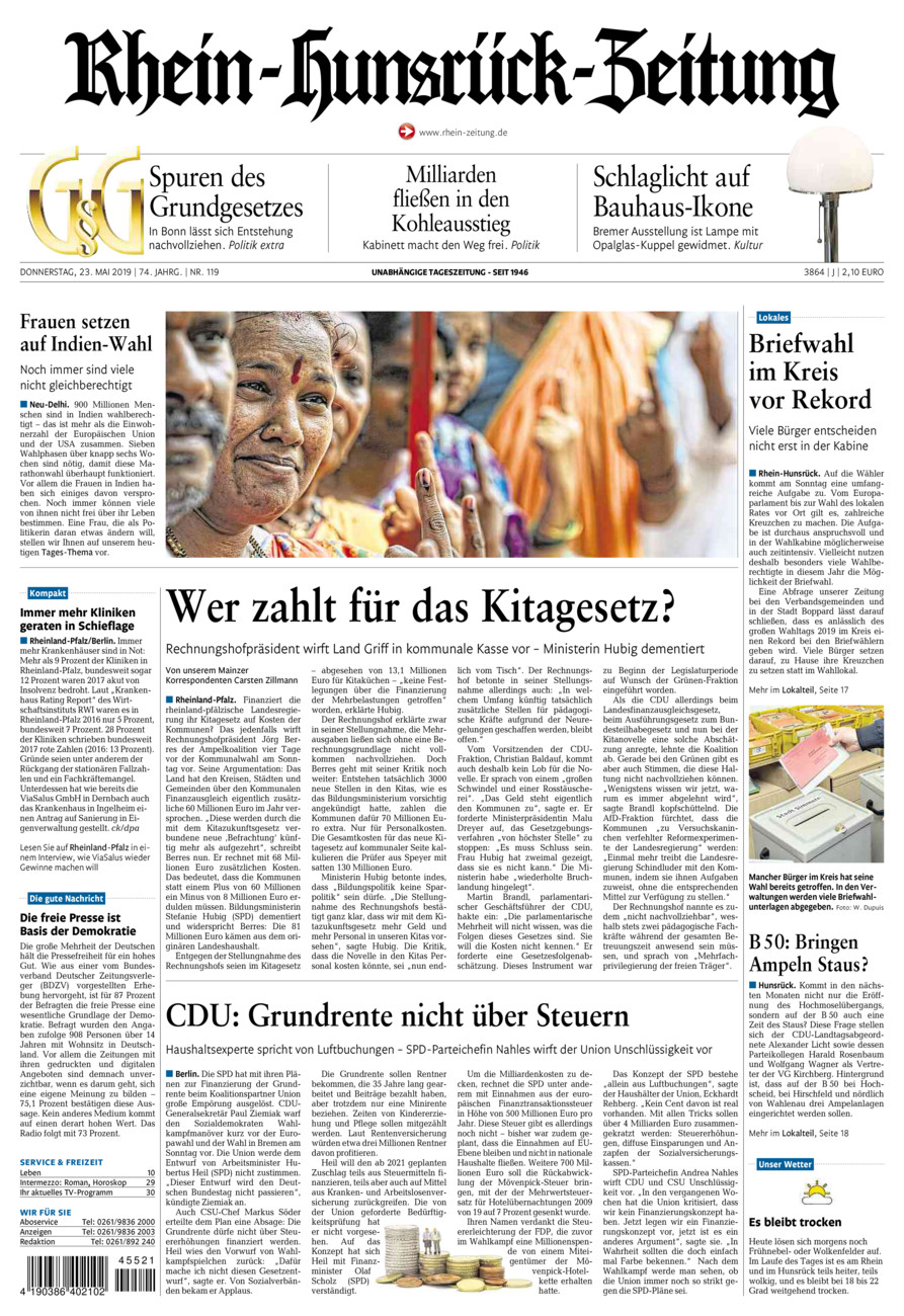 Rhein-Hunsrück-Zeitung vom Donnerstag, 23.05.2019