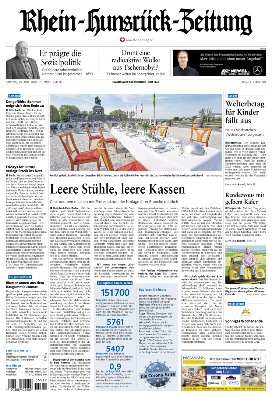 Rhein-Hunsrück-Zeitung vom Samstag, 25.04.2020