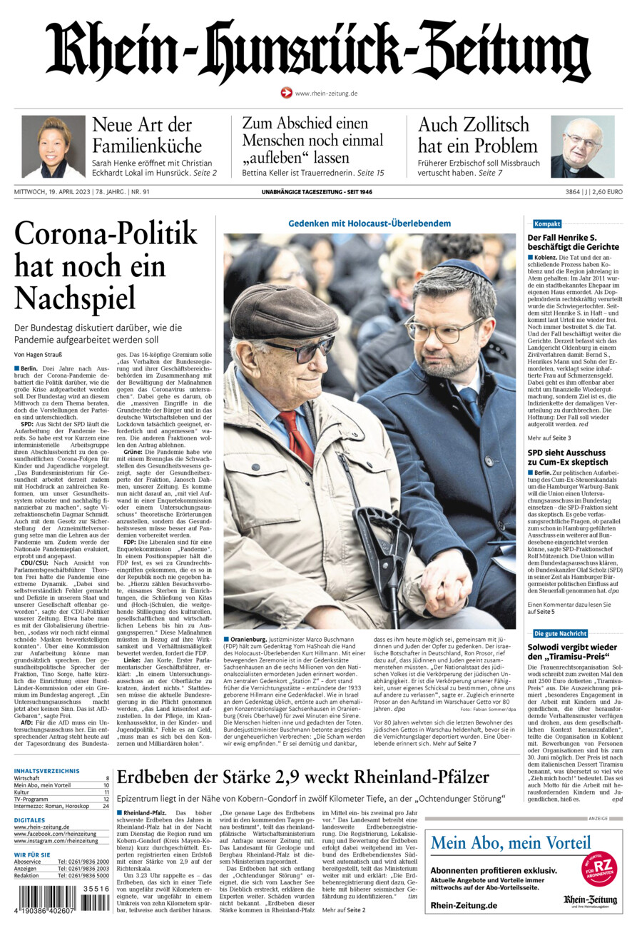 Rhein-Hunsrück-Zeitung vom Mittwoch, 19.04.2023