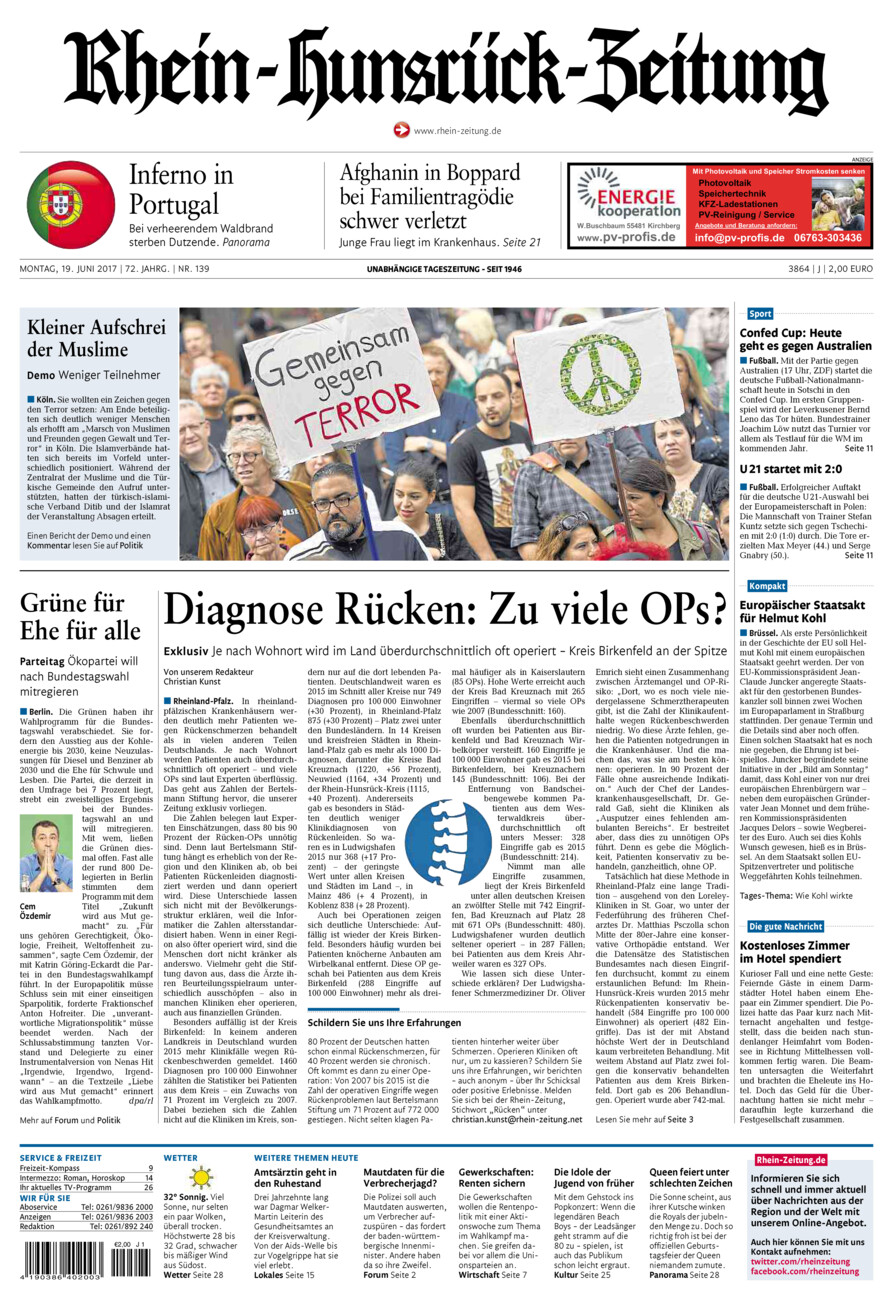 Rhein-Hunsrück-Zeitung vom Montag, 19.06.2017