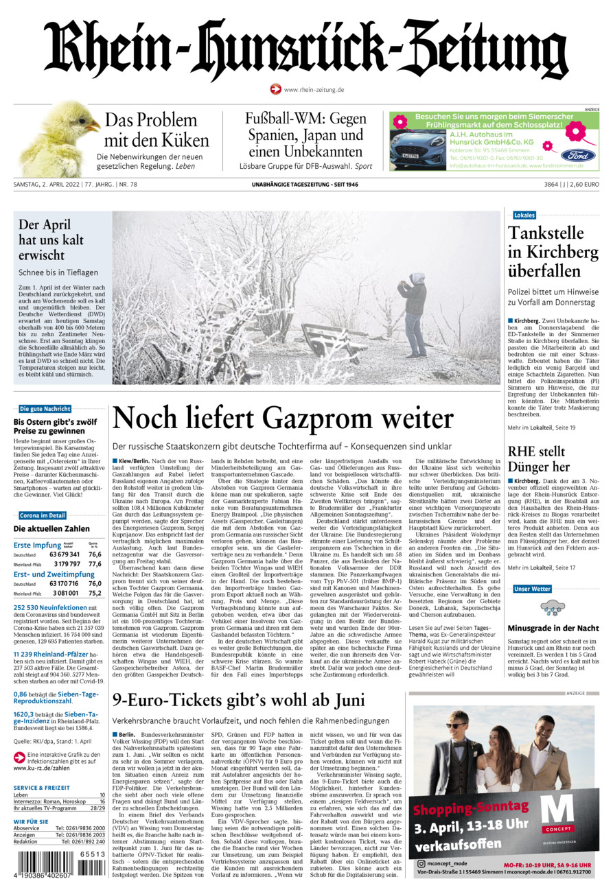Rhein-Hunsrück-Zeitung vom Samstag, 02.04.2022