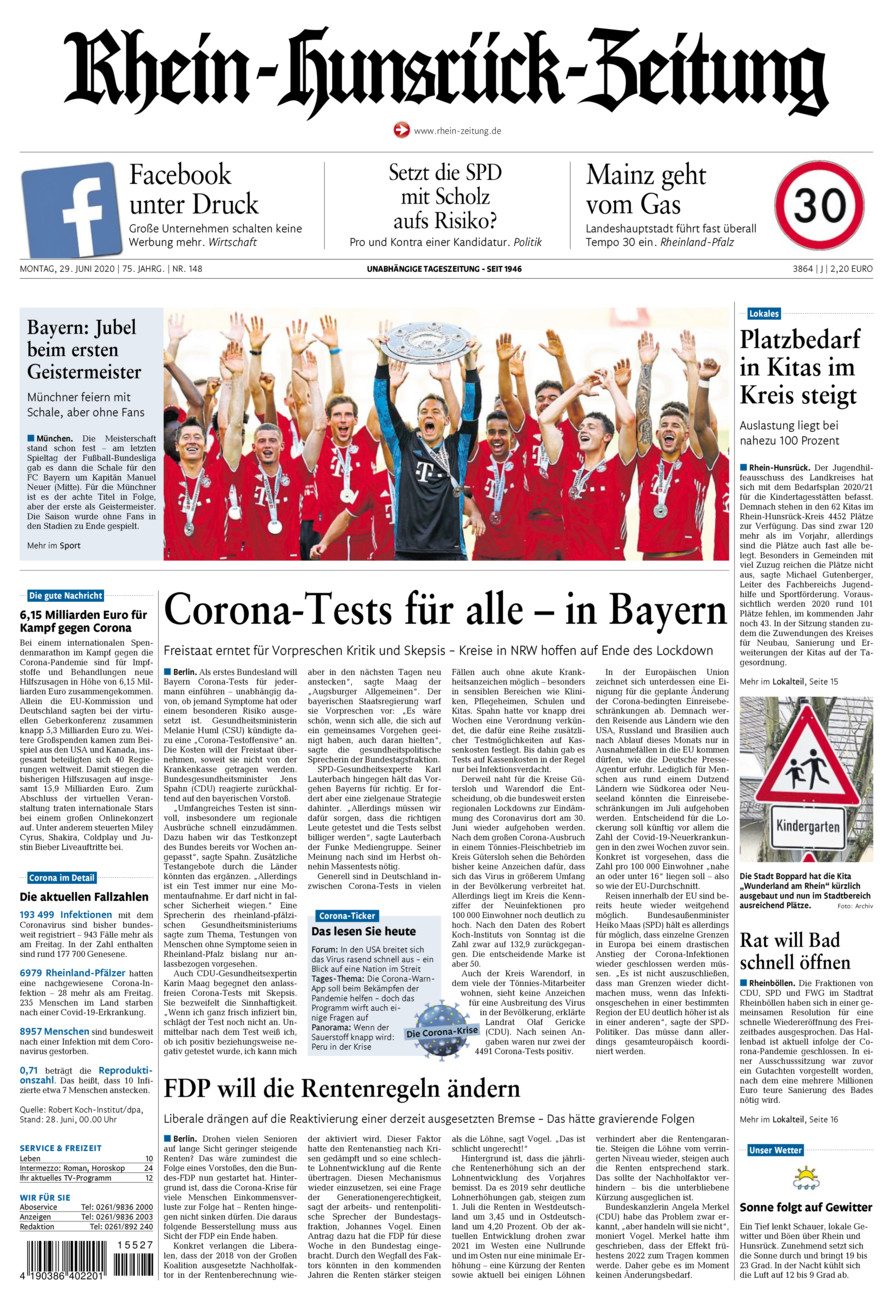 Rhein-Hunsrück-Zeitung vom Montag, 29.06.2020