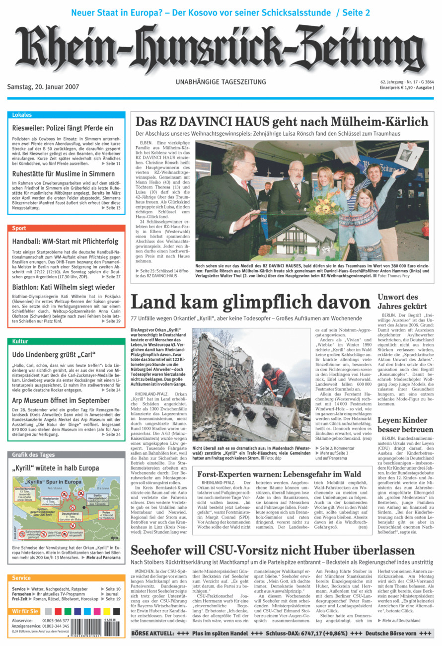 Rhein-Hunsrück-Zeitung vom Samstag, 20.01.2007
