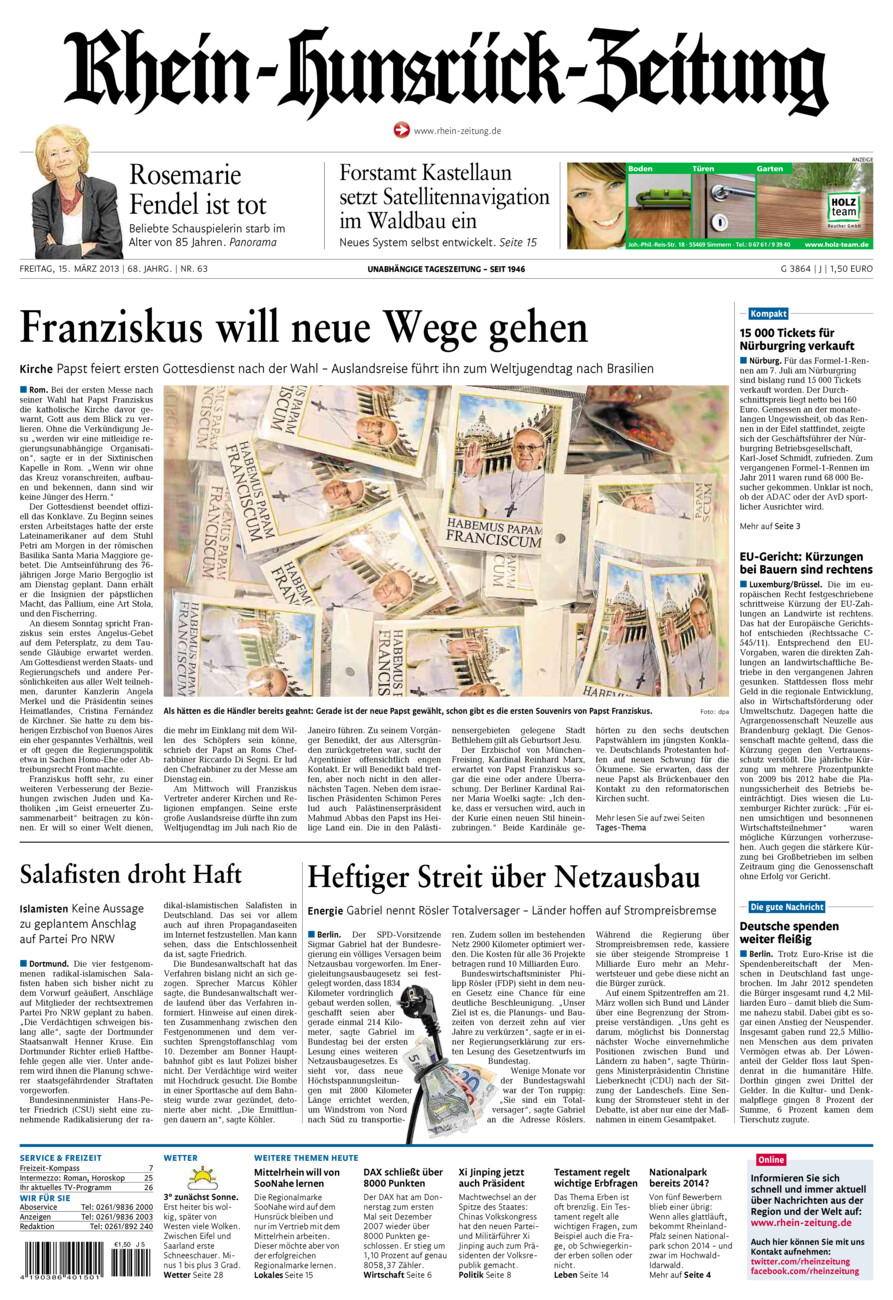 Rhein-Hunsrück-Zeitung vom Freitag, 15.03.2013