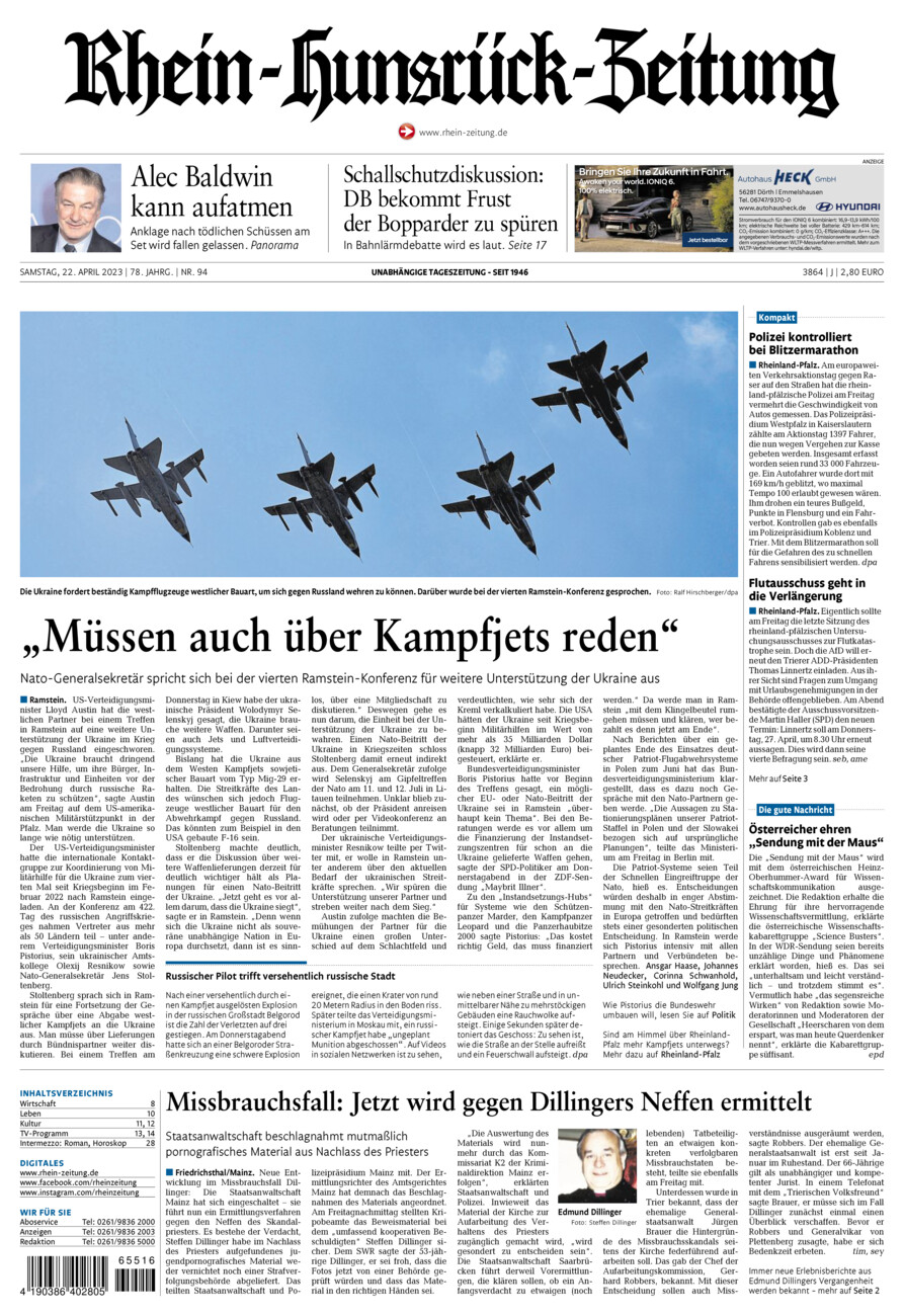 Rhein-Hunsrück-Zeitung vom Samstag, 22.04.2023