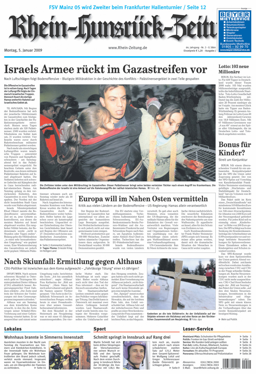 Rhein-Hunsrück-Zeitung vom Montag, 05.01.2009